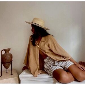 Na Nin $148 Tummy Waffled Cotton Button Up Shirt Toffee O/S